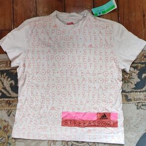 Adidas by Stella McCartney White and Coral Short Sleeve Tee